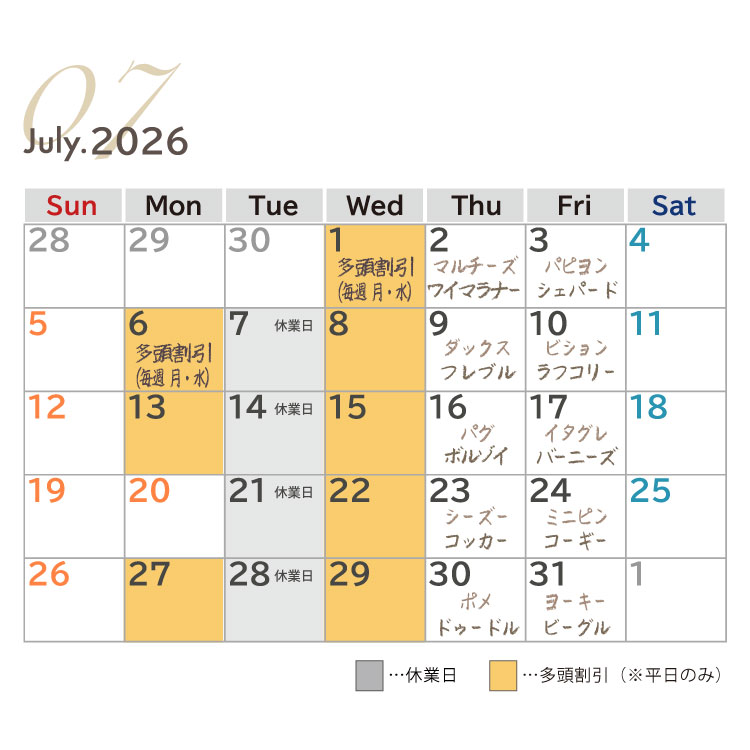 犬種別イベント　2026年7月　ワンコDAY